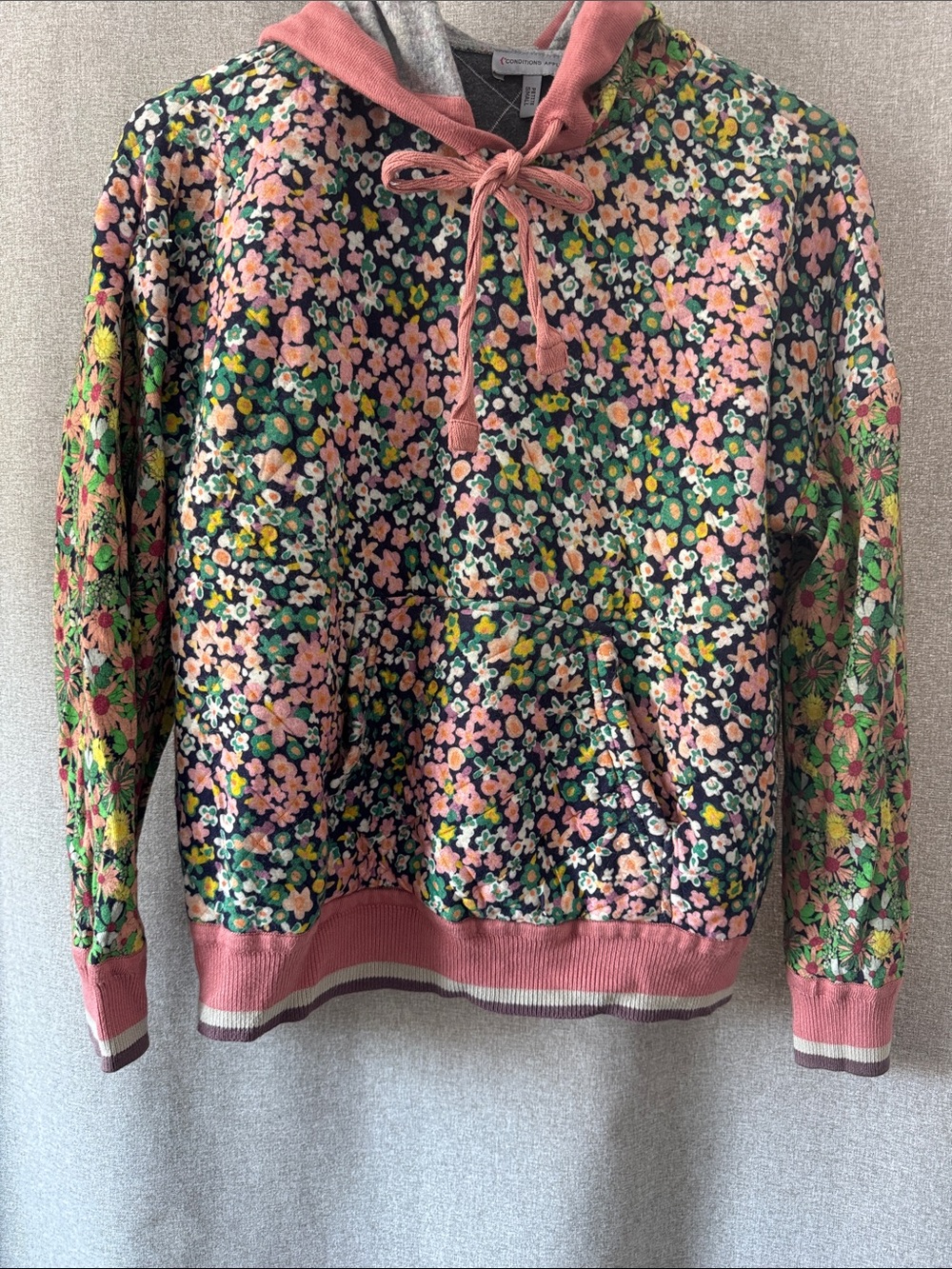 Anthropologie Pink Floral Drawstring Hoodie